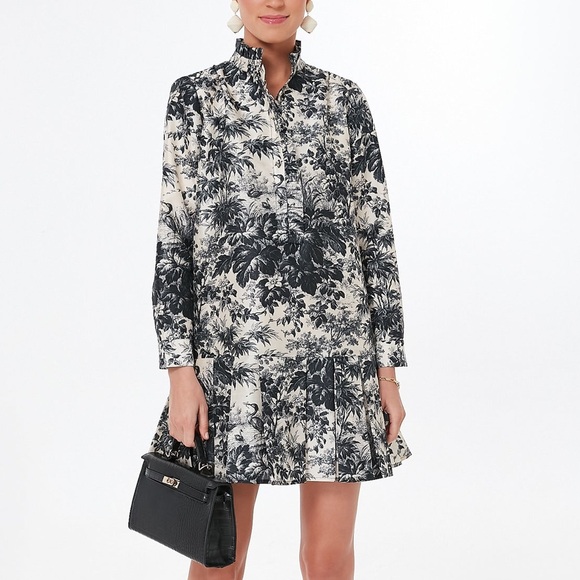 Tuckernuck NEW Black Geo Tate Tencel Long Sleeve Drop Waist Mini Dress Size XXL